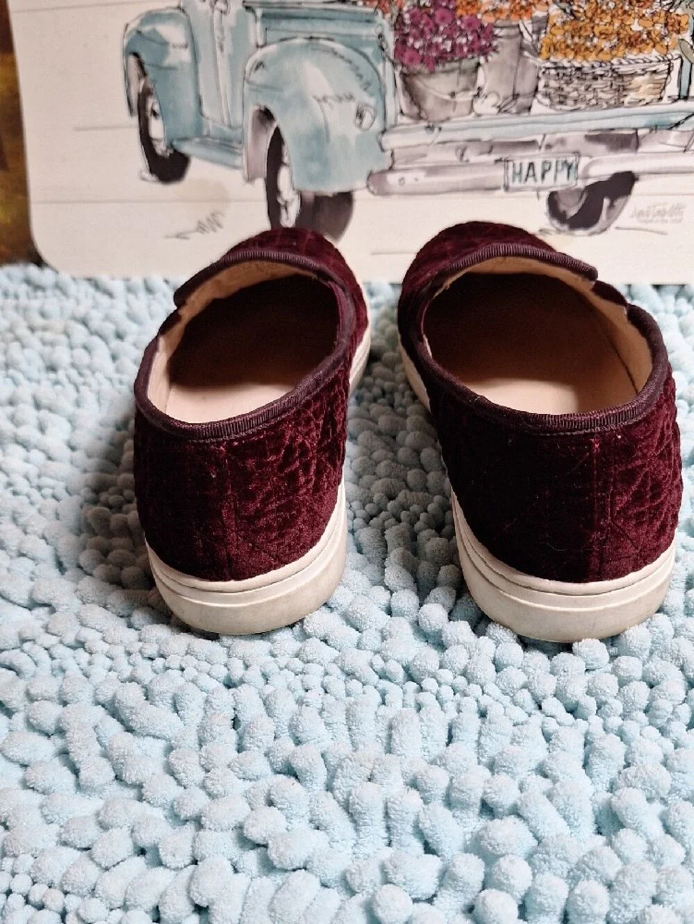 Vince Camuto Quilted Slip-On Sneaker in Burgundy and White